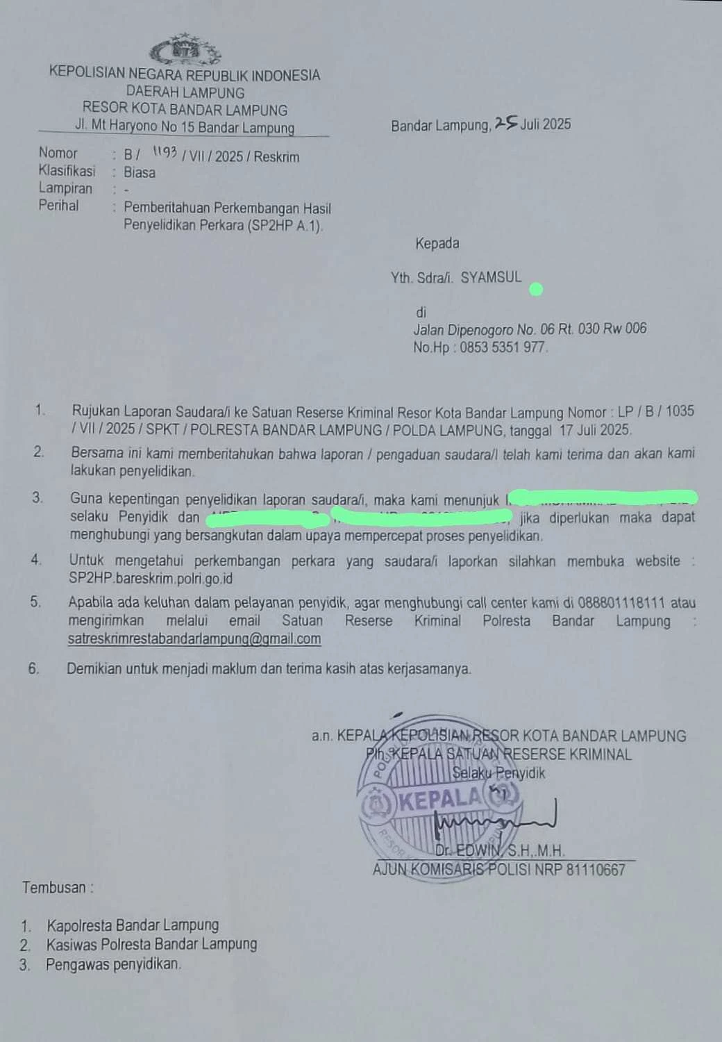 Masuk Penyelidikan Terkait Pelaporan Terhadap RH di Polresta Bandar Lampung